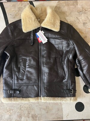 NEW Genuine Shearling SheepSkin BrownB-4 FLIGHT BOMBER  Coat Jacket L/XL