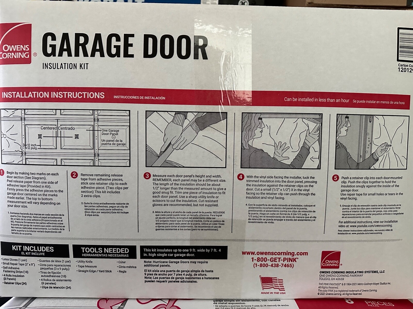 Owens Corning Garage Single Door Insulation Kit R8 Fiberglass Roll 66
