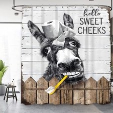 Funny Donkey Farmhouse Shower Curtain 60Wx72L Inch Rustic Western Retro Showe...
