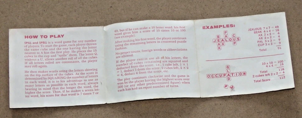 Vintage 1972 Parker Brothers SPILL & SPELL 15 Letter Cube Crossword Game no box - Image 4 of 4