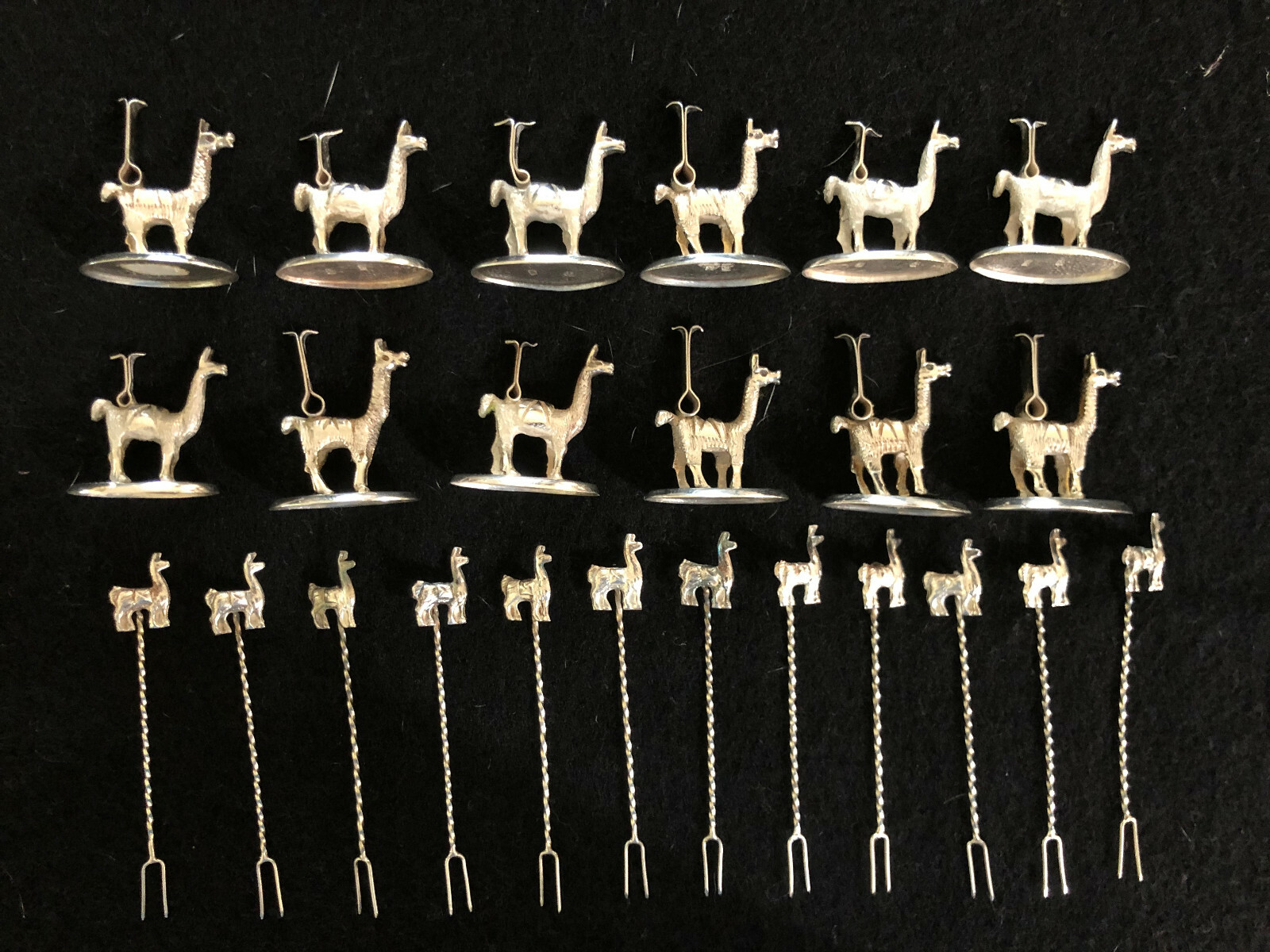 Set of 12 Llama Shaped Peruvian 925 Sterling Placecard and Cocktail