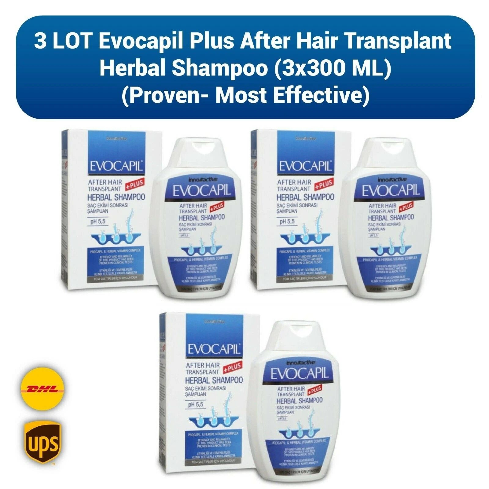 3 LOT Evocapil After Transplant Herbal Shampoo Proven - Most Effective NEW