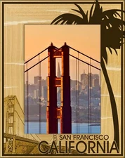 San Francisco with Palm Tree Laser Engraved Wood Picture Frame Portrait (4 x 6) 