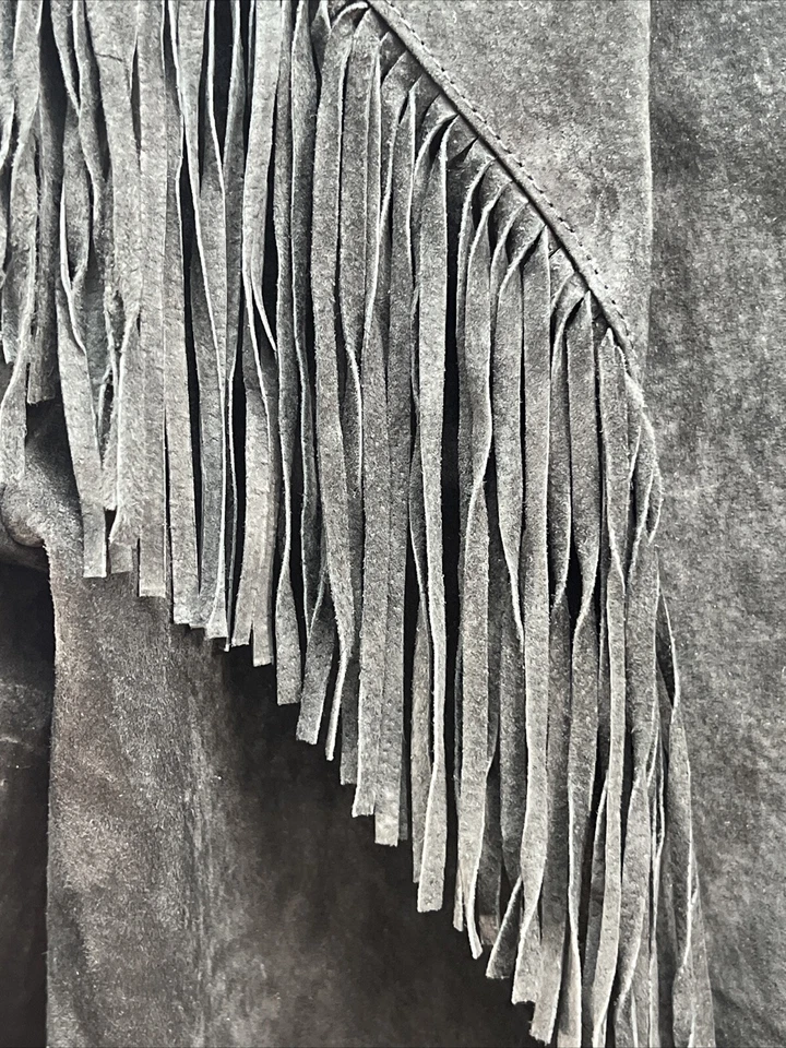 Cripple Creek Black Suede Leather Fringe Women's L Large Lined Jacket - Image 4 of 4