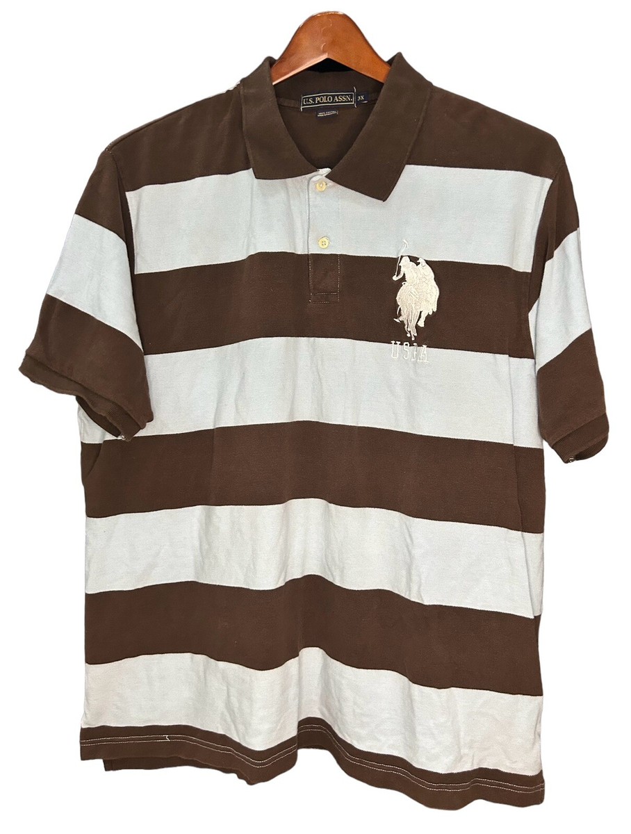 US POLO ASSN. Shirt Big Pony Mens Size 3X Brown Light Blue Striped 