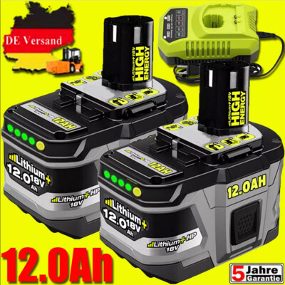 2X Für Original Ryobi Akku 18V 12,0Ah Lithium ONE Plus RB18L50 P108 /Ladegerät