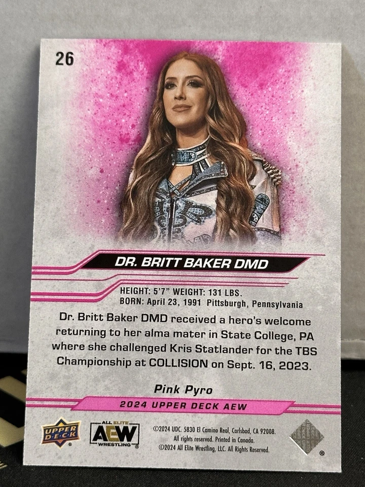 Dr Britt Baker DMD 2024 Upper Deck AEW Pink Pyro /79 Parallel Flagship Card - Image 2 of 2