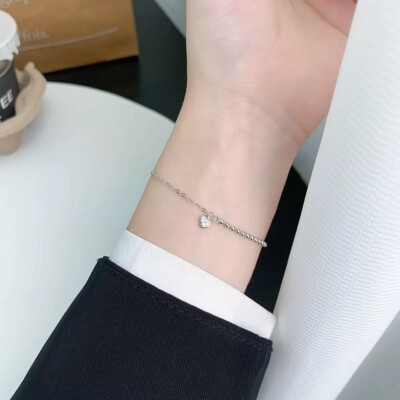 S925 Sterling Silver Delicate Heart Charm Everyday Bracelet for Women 18.5cm