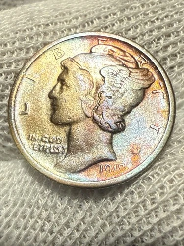 1918-D Mercury Dime, Very Nice Gem AU+ Better Date,  Toned