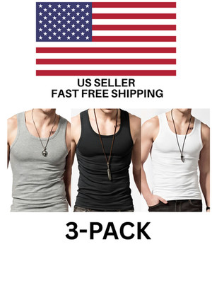 3-Pack Mens Tank Top L-4XL 100% Cotton Wife Beater Gym Summer