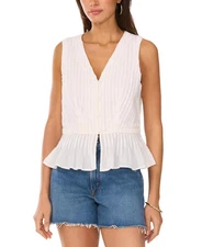 Vince Camuto Women's Top Sz M Pleated Peplum-Hem Sleeveless