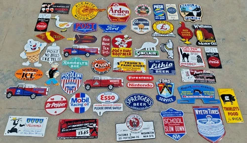 Lot of 50 Porcelain Enamel Signs – Mixed Designs, Vintage Style, single sided