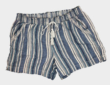 Briggs Linen blend shorts size XL blue nautical high waist elastic beach coastal