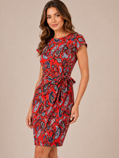 Vince Camuto Red Paisley Side Tie Sheath Dress NWT Size 2 Modern Cocktail Career