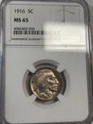 1916 P NGC MS65 MS 65 Buffalo Indian Head Nickel 5c Razor Sharp Strike Solid