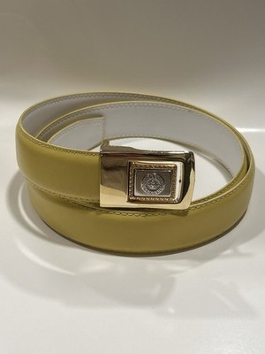 VERSACE Medusa Yellow Gold Buckle Leather Belt. 41  long. Vintage. 5 adj holes. 