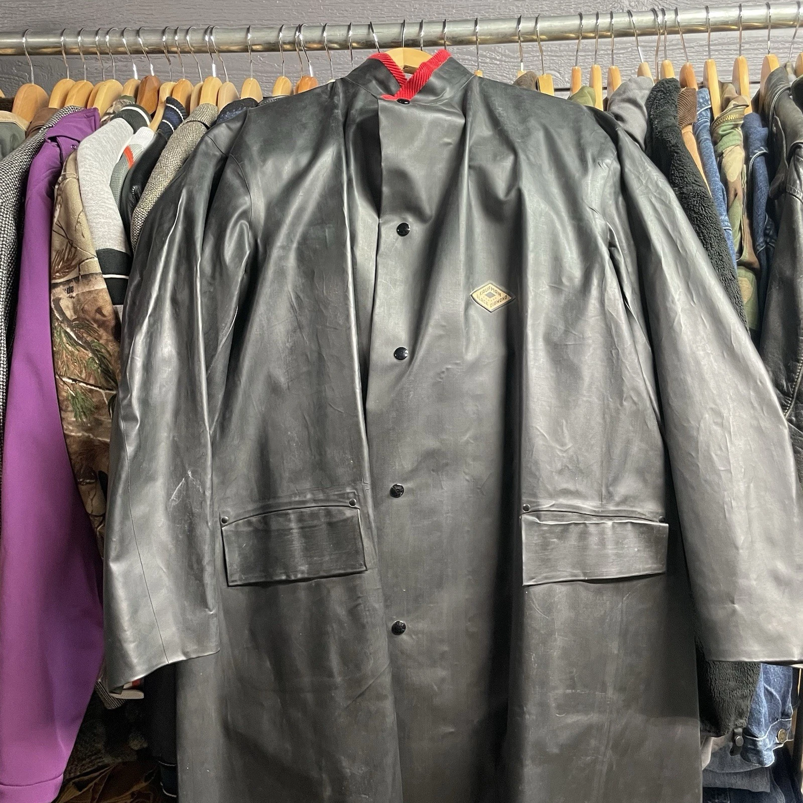 Black Diamond Kaufman Rubber Foul Weather Raincoat Fisherman Miner Fireman VTG L - product detail image 2