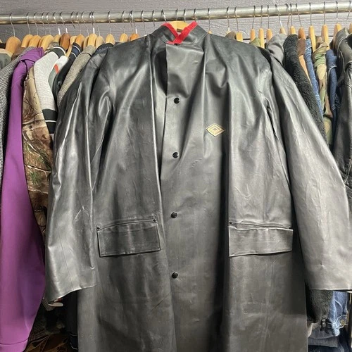 Black Diamond Kaufman Rubber Foul Weather Raincoat Fisherman Miner Fireman VTG L image 2