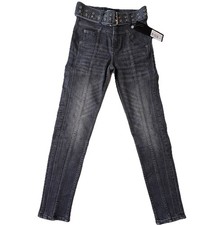 The Kooples Black Denim Jeans Midrise Grommet Belt Slim MSRP 258 Sz 24S NWT
