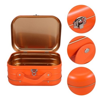 Portable Orange Metal Storage Box with Handle for Keepsakes and Small Essentials
