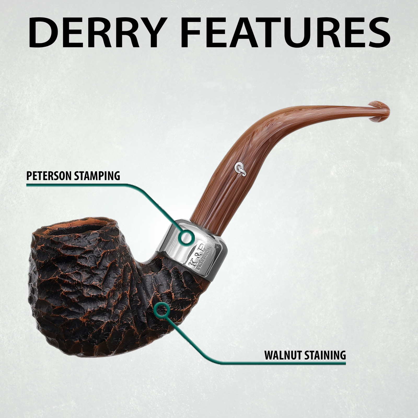 Peterson Pipes Derry Rusticated 221 Fishtail, 3mm, Bent Billiard Tobacco Pipe