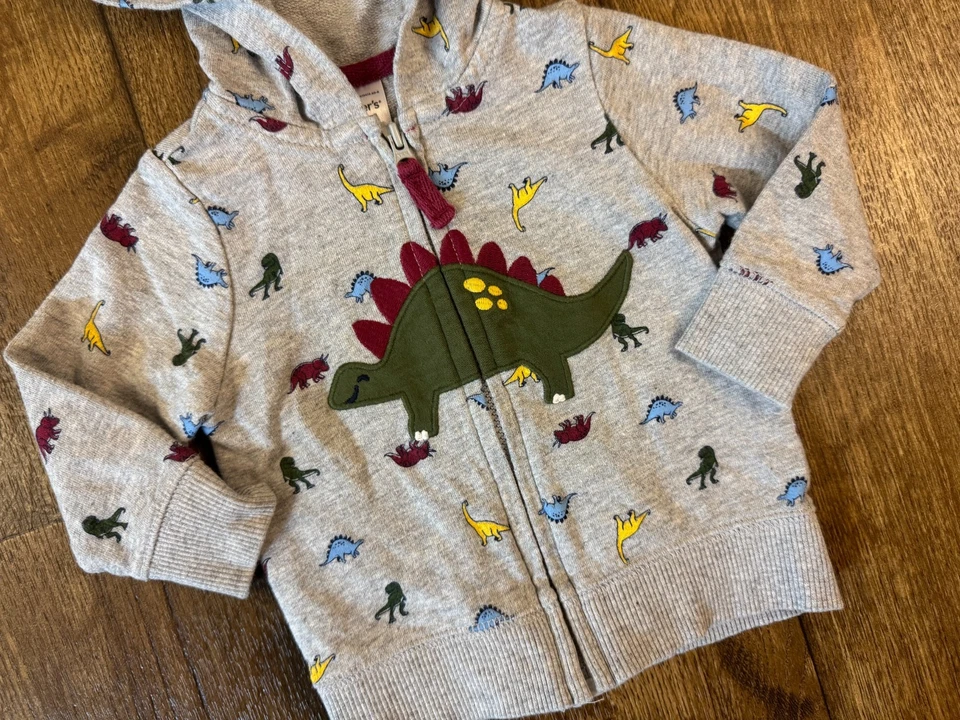 Chaqueta Carters Bebé Niño 6 Meses Cremallera Sudadera con Capucha Gris Dinosaurio Sudadera Cremallera Foto 2 de 4