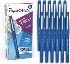 Paper Mate Flair Felt Tip Pens Medium Point 0.7mm Blue Ink, Smear Resistant 1