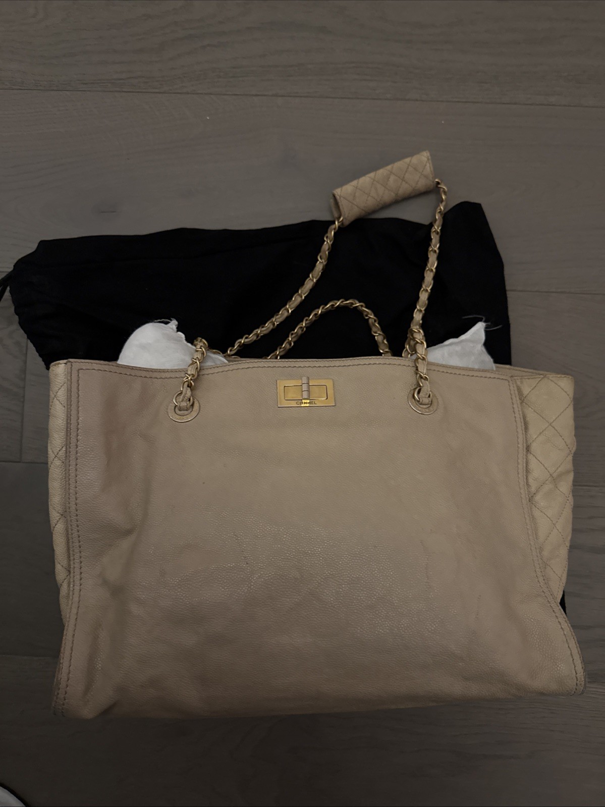 Chanel 2.55 Edy Reissue Tote Beige Caviar