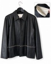 Vintage Womens Black Leather Jacket Size 4 S Minimalist Design Contrast Collar