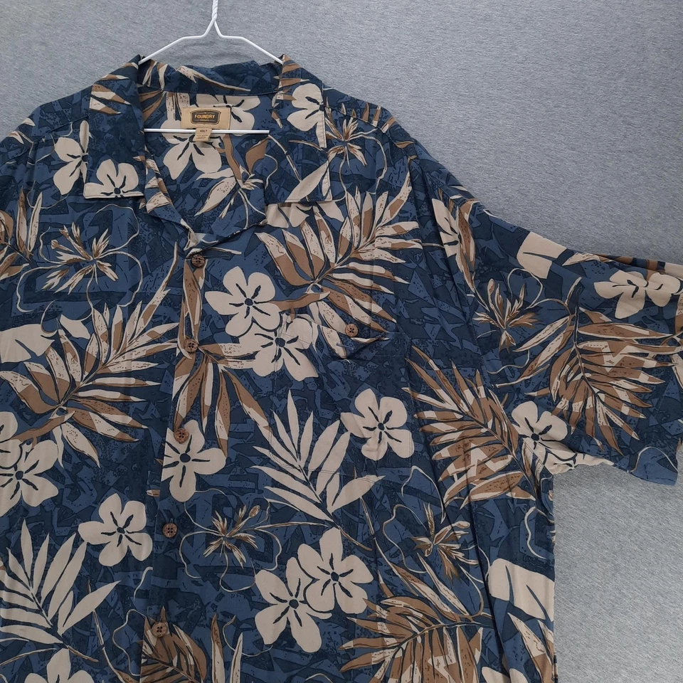 Camisa The Foundry Supply Co Para Hombres 4XLT Azul Tostado Hawaiano Aloha Floral Grande y Alta Foto 4 de 4