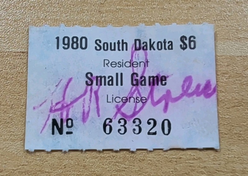 1980 South Dakota Resident Small Game License Permit Stamp - Used/Signed - Lot W
