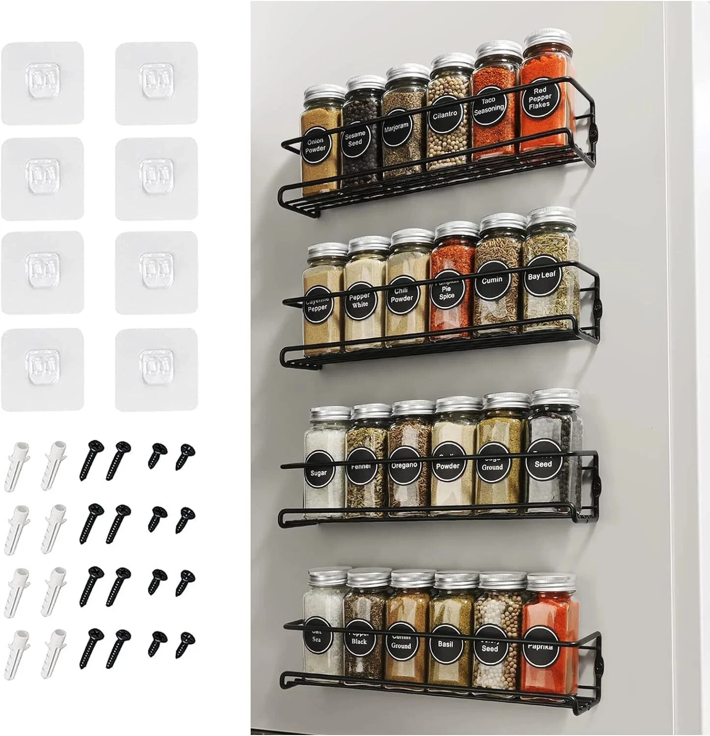 4 Packs Kitchen Spice Rack Organizer Storage Shelf Cabinet Jar Holder Wall Mount