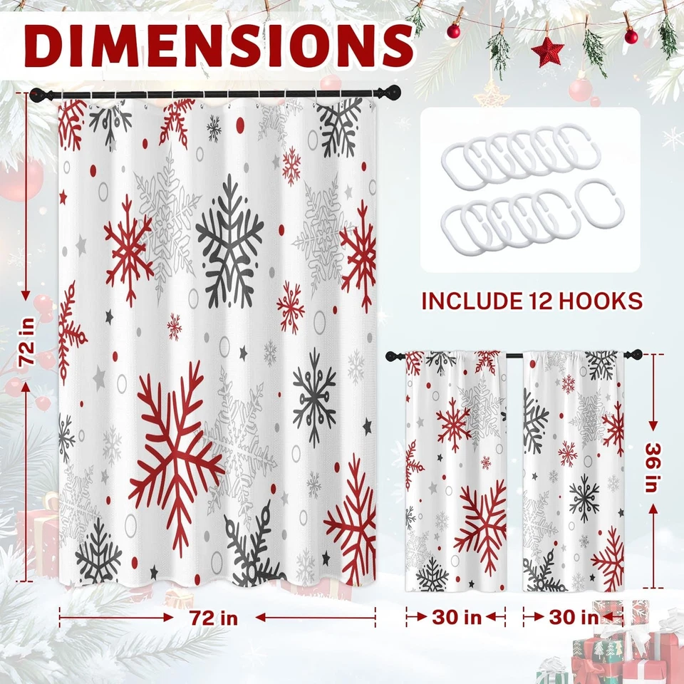 Christmas Snowflakes Shower Curtain with Matching Window Curtains Set, Pristi... - Image 2 of 4