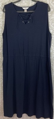 CJ BANKS Women s Dress 2X Plus Navy Terry Stretch Knee Length Sleeveless Beach