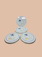 Vintage Set Of 4 Heavy Enameled Blue & White Country Duck Stove Top Burner Cover