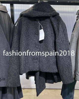 ZARA NEW WOMAN SHORT COAT WITH BOUCLÉ SCARF DARK GREY XS-XL 6318