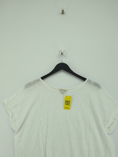 Whistles Women's T-Shirt M White 100% Linen Short Sleeve Round Neck Basic - Picture 3 of 5