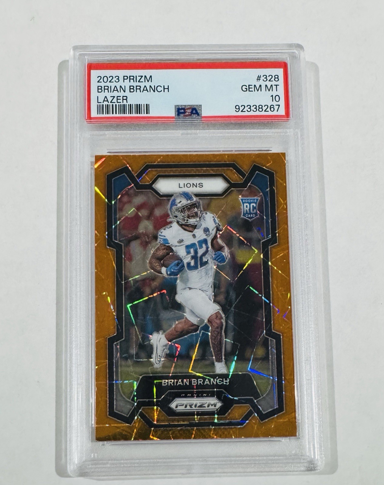 Panini 2023 Prizm Rookies Brian Branch Rookie Lazer Prizm #328 PSA 10 Lions
