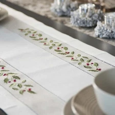 Samuel Lamont Holly Emb Table Runner 14x54 Winter Holidays Housewarming Gift