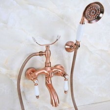 Antique Copper Wall Mount Clawfoot Bath Tub Faucet with Hand Shower Mixer Tap