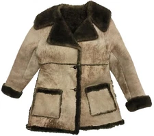 Vintage Ardney Suede Lamb Ladies Coat Shearling 100% Pure Virgin Wool Size 15/16