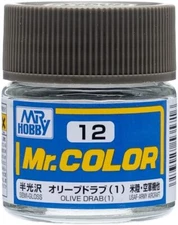 Mr. Hobby C12 Mr. Color Semi Gloss Olive Drab Lacquer Paint 10ml - US