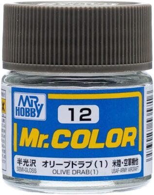 Mr. Hobby C12 Mr. Color Semi Gloss Olive Drab Lacquer Paint 10ml - US