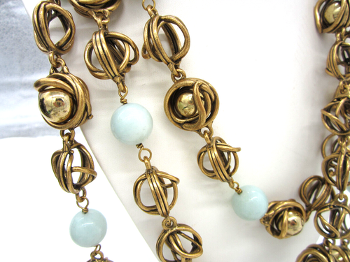OSCAR DE LA RENTA Massive Golden Caged Ball Multi Strand Statement Necklace - Picture 3 of 8