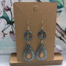 3 Inch Silver-tone Earring Set Boho Retro Dangle Drop Hook New Free Ship 2981