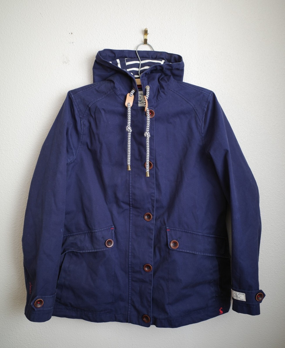 Joules Right as Rain Coast Waterproof Jacket French Navy Hooded Size US 8/UK 12