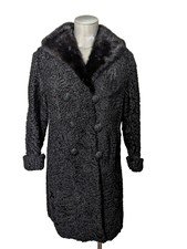 Heasch & Co. Black Persian Lamb Fur Coat With Mink Collar No Size Chest 38"