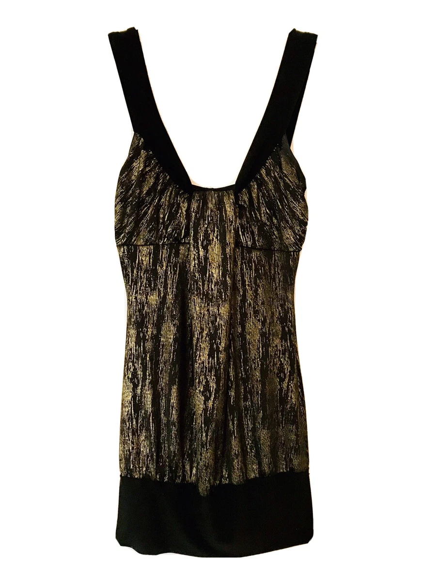 Twentyone Womens Black Metallic Gold Dressy Banded Bottom Tank