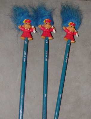 3 Troll Dolls 1 1/2'' Russ Graduation Pencil Toppers Burgandy Robe
