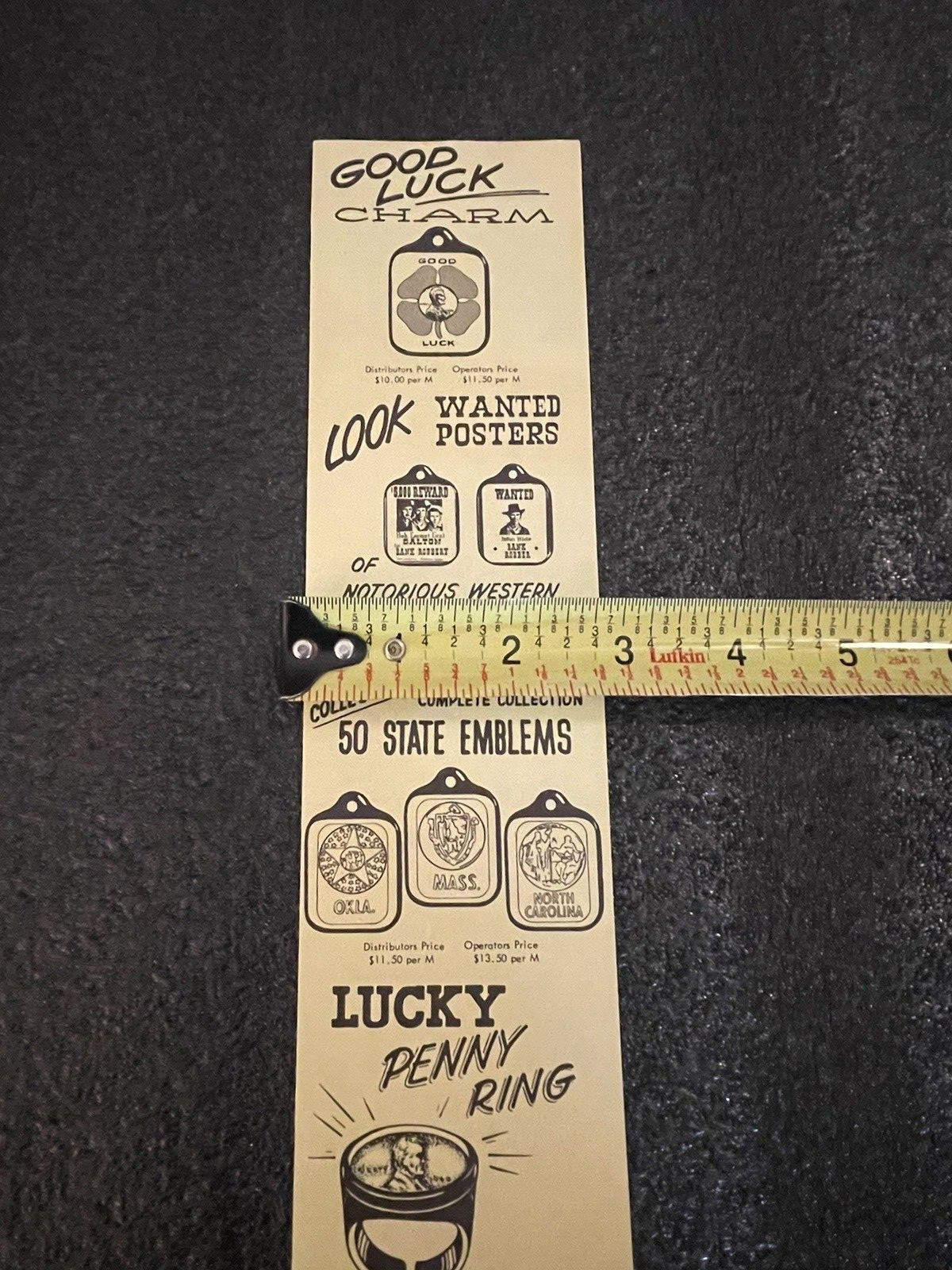 "NOS" New Old Stock Good Luck Charm, Lucky Penny Ring Vending Machine Insert NOS